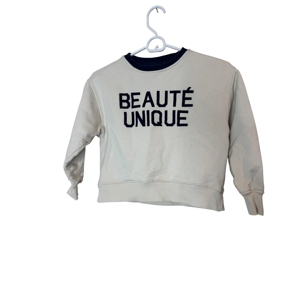 Zara Sweatshirt Kids 9-10 Years White Beauté Unique Graphic Pullover‎ Slogan